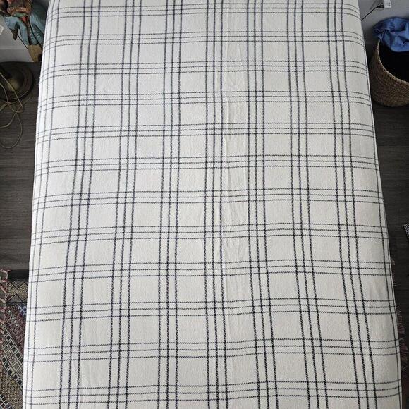 West Elm Full Sized Blanket Cream W/ Black Pinstripe Plaid Super Soft - Picture 1 of 6